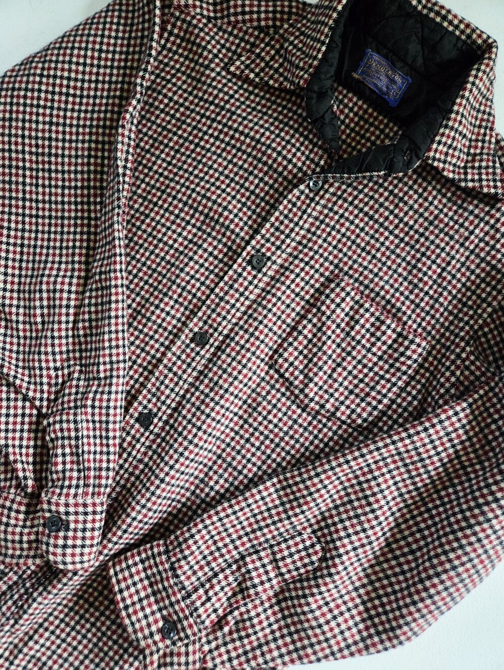 Vintage Pendleton Wool Flannel Shirt Mens L Red Black Micro Check Plaid Quilted